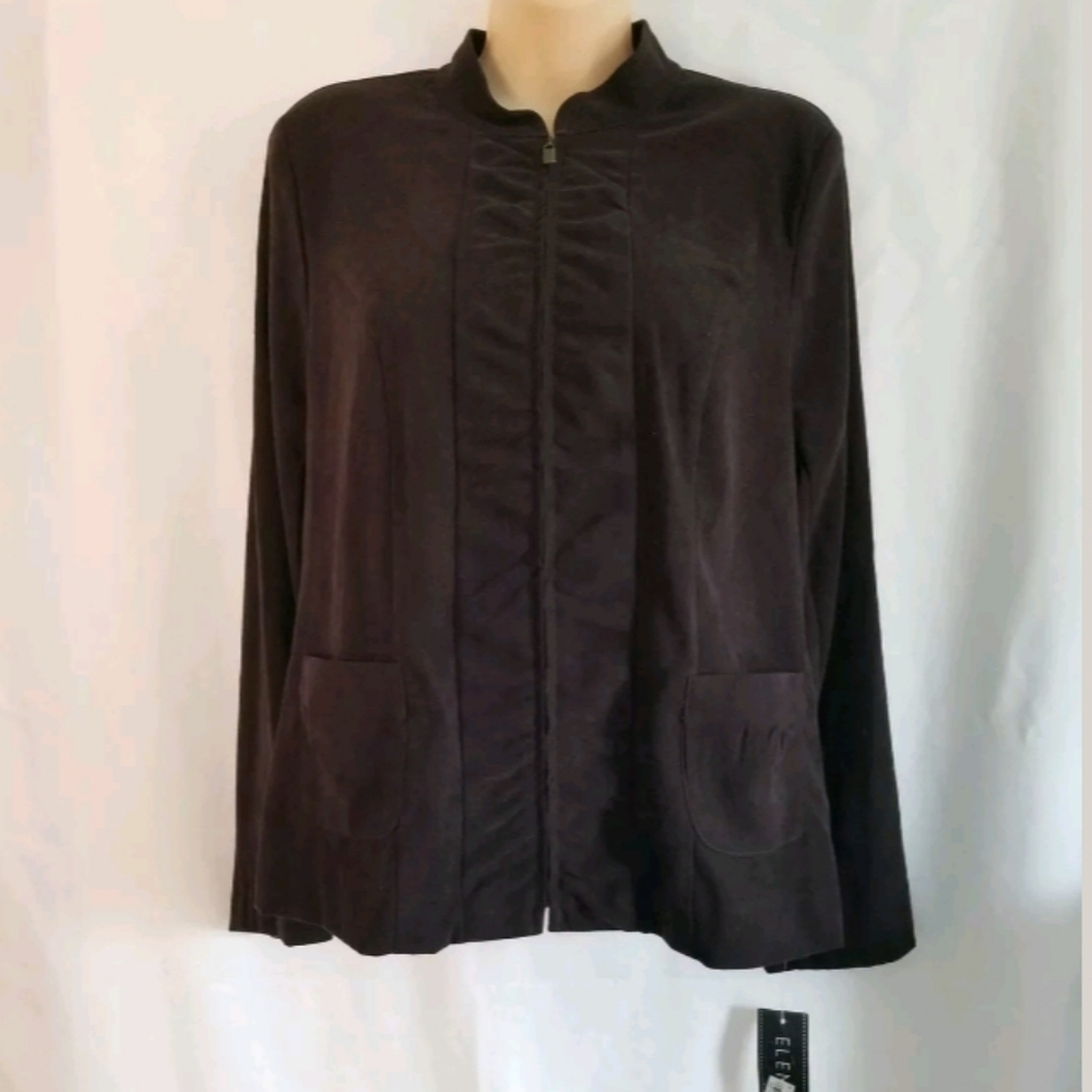 NWT Elementz Chocolate Zip Up Blazer Jacket w 2 Pockets and Shoulder Pads Size M